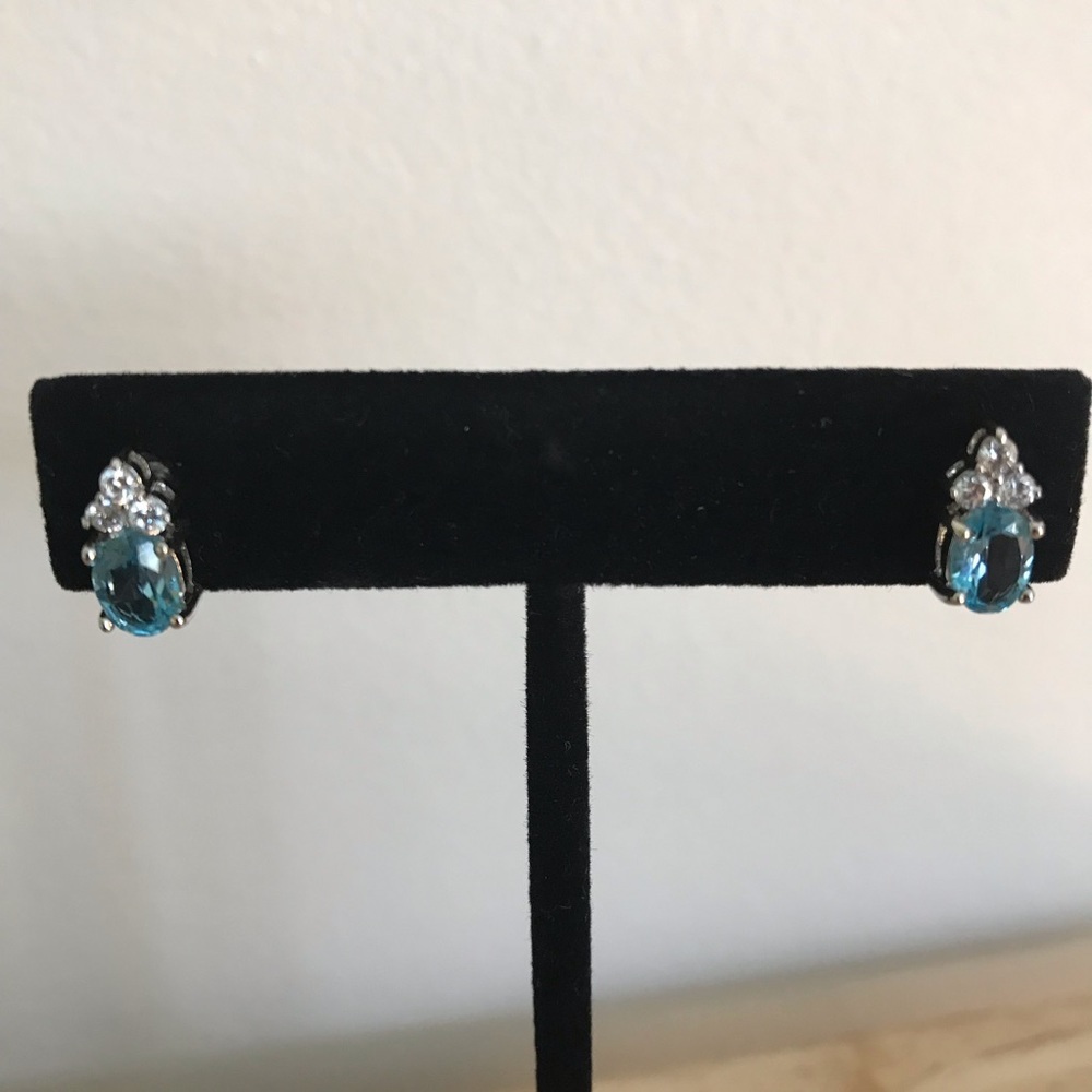 Beautiful Aquamarine and Rhinestone Pierced Earrings